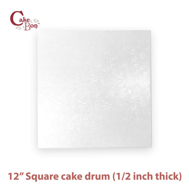 Cakebon Cake Boards Square - Sturdy 1/2 Inch Thick Drums - 12 Inch Professionally Wrapped Edges White 1-Pack - Image 2